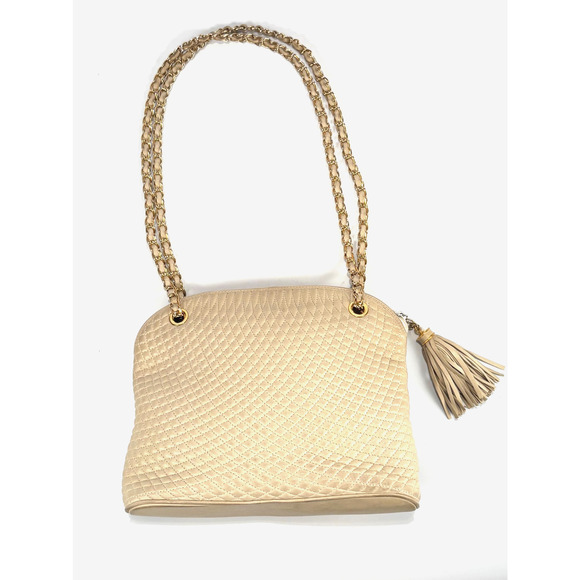 VTG Bally Leather Shoulder Bag Quilted Soft Beige Chain Strap Handbag Purse ECU - Picture 7 of 14